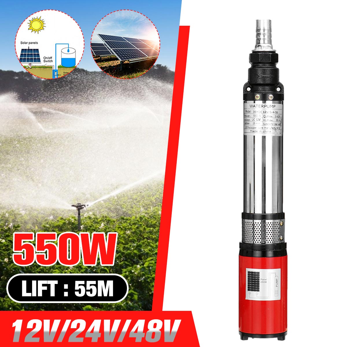 550W 12V 24V 48V Yüksek Basınç - Solar Irrigation Pump 12V incelemesi ve fiyatı